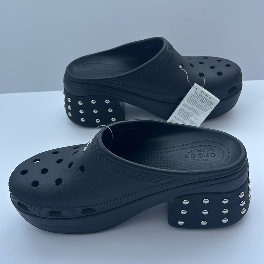 CROCS Women Siren Black whimsigoth clog Platform studded heel shoes size 12